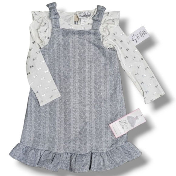 RARE EDITIONS | NWT! COTTON BLEND 2 PIECE SWEATER RUFFLE DRESS - Picture 1 of 13